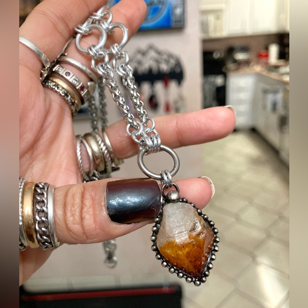 Genuine yellow orange citrine crystal maille chain silver boho gem necklace - Picture 15 of 16